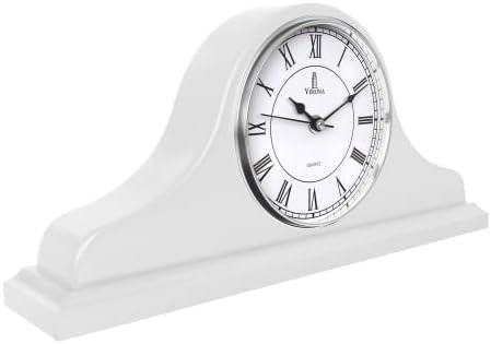 Mantel Clock, White Wooden Mantle Clock for Living Room Décor - Silent, Decorative, Solid Wood, Battery Operated Mantle Clock for Fireplace Mantel, Office, Desk, Shelf & Home Décor Gift, 15x7.5 Inch
