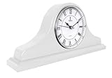 Mantel Clock, White Wooden Mantle Clock for Living Room Décor - Silent, Decorative, Solid Wood, Batt