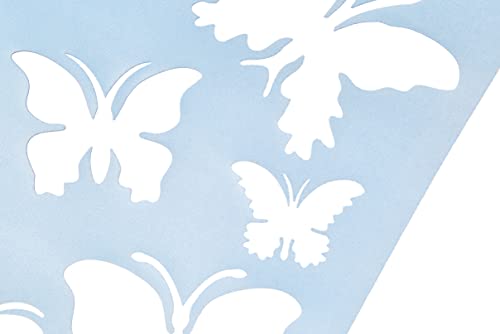 RAYHER 3847500 Schablone „Schmetterlinge“ 30x30cm, 8 Motive ca. 5,5-12cm, Malschablone, Wandschablone, Kunststoff, biegsam, formstabil, transparent