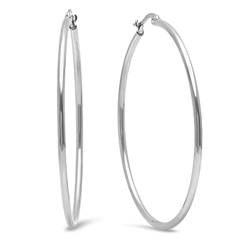 Image of Amazon Essentials Stainless Steel Rounded Tube Hoop Earrings (50mm), (previously Amazon Collection)