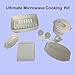 DIRECTV Ultimate Microwave Cooking Kit - Roaster/Steamer, Bacon & Sausage, Corn Steamer, Rice & Pasta, 2-Boil Egg Maker - Stainless Steel & Ceramic, White, Non-Stick
