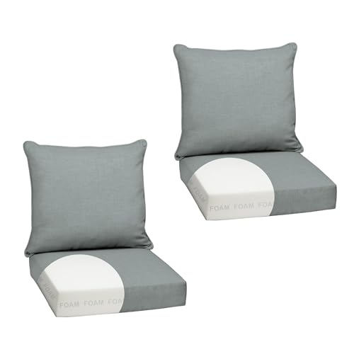 Image of Arden Outdoor Foam Deep Seat Cushion Set, 2-Pack, 24x24, Premium High-Density Foam, Never Flattens, Weather-Proof for Patio Chair Sofa Couch, Stone Grey Leala