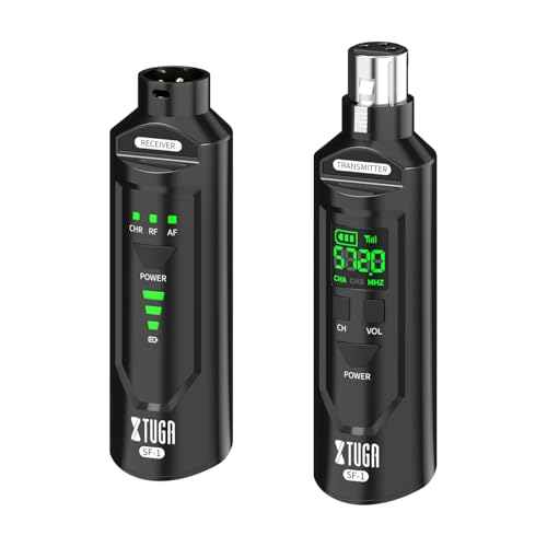 XTUGA SF-1 Wireless XLR Transmitter and Receiver UHF Wireless Guitar Transmitter Receiver with 48V Phantom Power, Rechargeable Mic Adapter for Dynamic/Condenser Microphones, PA System