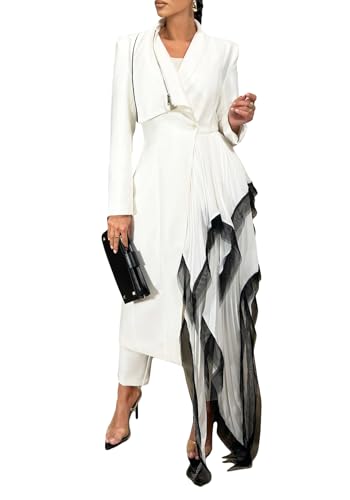 LAJIOJIO Sexy Blazer Maxi Dress for Women Formal Long Sleeve Ruffle Hem Business Office Suit Dresses with High Split