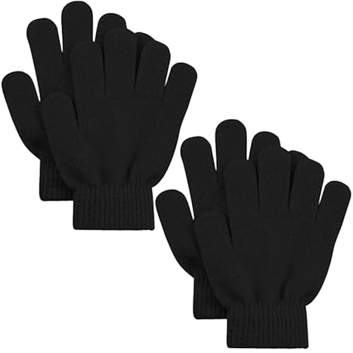 sesameless 2 Pairs Kids Winter Magic Gloves Warm Stretchy Knit Gloves for Boys Girls 3-10 Years (Black)