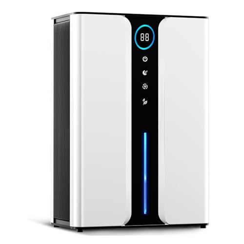 Home Dehumidifier 3L Quiet Dehumidifiers with Digital Humidity Display & Air Filter Portable Dehumidifier with Auto Shut-off Sleep Mode & 7-Color Lights for Basement Bathroom RV Closet