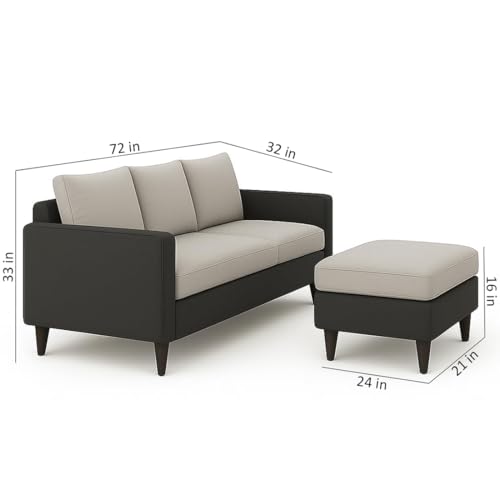 Image of FURNY Canvas Fabric 4 Seater Convertiable L Shape Sofa Set 3 Seater Modern Sofa Set & Ottoman for Living Room (Light Grey-Dark Grey) with Velvet Fabric | Durable Comfort | Modern De