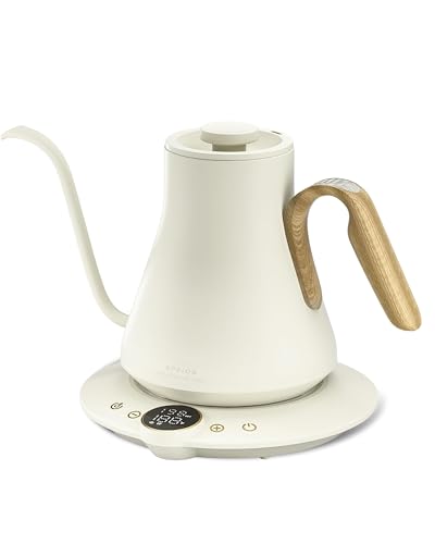 INTASTING Gooseneck Electric Kettle, ±1℉ Temperature Control, Stainless Steel Inner, Quick Heating, for Pour Over Coffee, Brew Tea, Boil Hot Water, 1500W/0.9L (Morandi White)