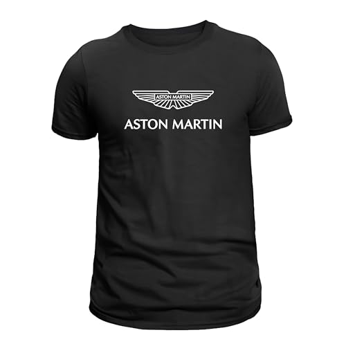 Camiseta Negra para Fans de Aston Martin Hombre (FR/ES, Letras, M, Regular, Regular, Negro)