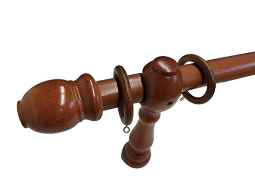 Generico Bastone per Tenda in Legno Rifinito a Mano Sistema a Strappo Largo 2 Metri Completo di Staffe e 20 Anelli Artigianale Diametro Bastone 35 mm (31)
