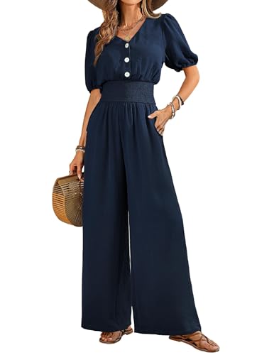 QUNERY Combinaison Femme Ete Jumpsuit Élégant Manches Courtes Col V