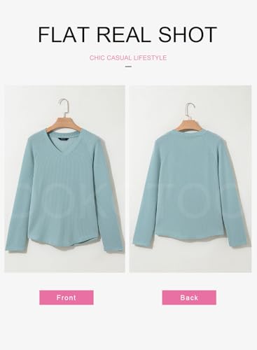 Dokotoo Womens Tops Fashion 2025 Raglan Long Sleeve Soft Knitted Solid Color V Neck T Shirts Casual Loose Fit Tee Shirt3