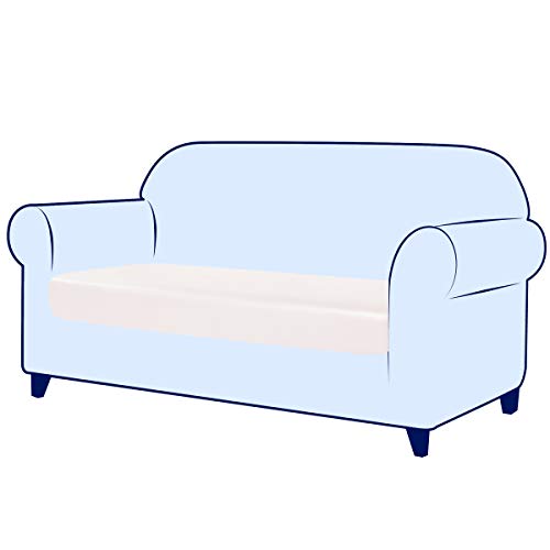 Subrtex Stretch Cushion Covers Leather Couch Cushion Covers Waterproof Seat Covers RV Loveseat Sofa Cushion Furniture Protector PU Slipcovers for Settee Seater Replacement (Loveseat, Ivory)