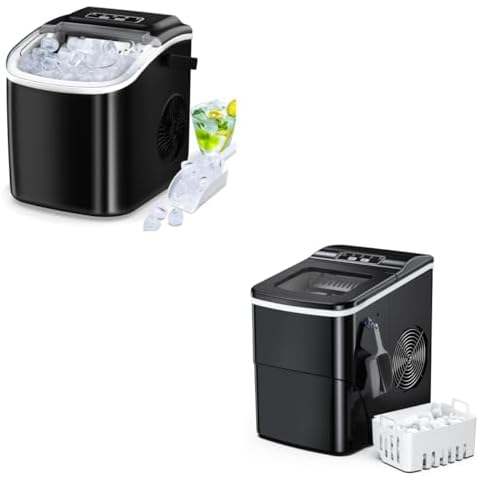 Portable Countertop Ice Maker Machine with Handle, 9 Bullet-Shaped Ice Cubes Ready in 6 Mins, 26Lbs/24H, Self-Cleaning Function with Ice Scoop and Basket for Home Bar Camping RV Cover