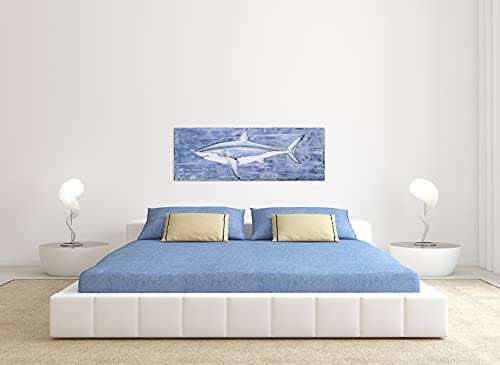 SYGALLERIER Coastal Canvas Wall Art with Hand Painted Textured Modern Abstract Fish Paintings in Blue and White Color Contemporary Shark Pictures for Living Room Bedroom Bathroom Decor - Image 9