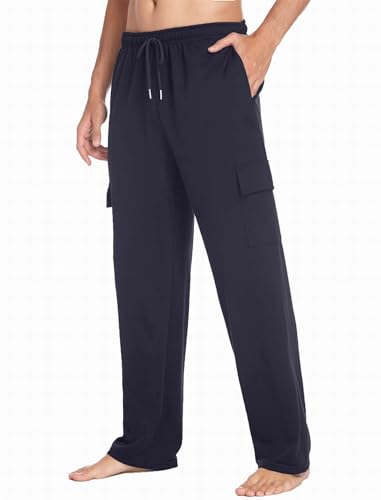 Deyeek Men's Baggy Sweatpants Open Bottom Loose Fit Navy Cargo Sweatpants for Men Straight Leg Sweat Pants with Pockets 3XL — view 4
