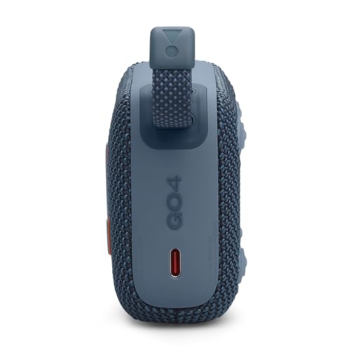 JBL GO4 Bluetooth Lautsprecher, USB C Ladung, IP67 staubdicht, wasserdicht, appkompatibel, passiver Kühler, tragbar, blau – Ansicht 3