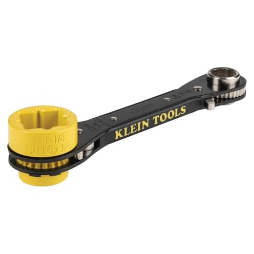 Klein Tools KT155T 6-In-1 Lineman's Ratcheting Wrench with Bolt Through Design and Bright Yellow Socket