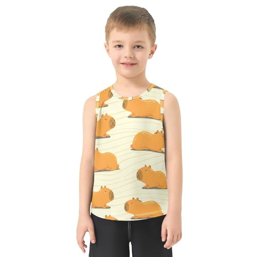 J JOYSAY Cartoon Capybara Beige Boys Tank Top Sleeveless Muscle Shirts Quick Dry Kids T-Shirts 3-15T2