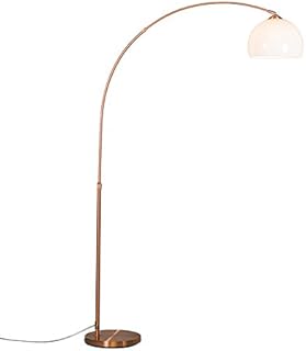 Qazqa - Modern Arc Floor Lamp I Arc Floor Light Copper with White Shade - Arc Basic- - Modern - Suitable for LED E27 | 1 Light - Steel Arc lamp - Suitable for Living Room I