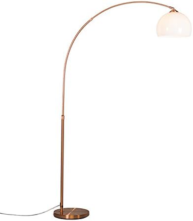 Qazqa - Modern Arc Floor Lamp I Arc Floor Light Copper with White Shade - Arc Basic- - Modern - Suitable for LED E27 | 1 Light - Steel Arc lamp - Suitable for Living Room I