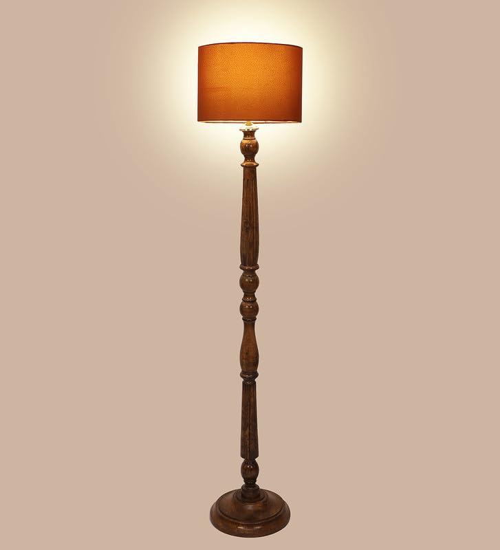 Image of tu casa Mango Wooden Floor Lamps with Choco Shade for Home Decor, Bedrooms Corner, Living Room, Gifting, Diwali Decoration, Hall, Office, Study Room (Height: - 56 inch) - Bulb not Included