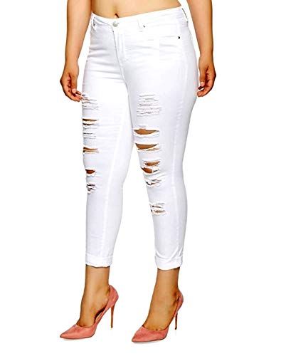 Jack David/GAZOZ /926 Womens Plus Size Distressed Knee Hole Ripped Stretch Jeans Skinny Twill Pants2