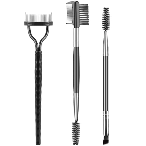 Cepillo para pestañas, cejas, peine de pestañas, separador de pestañas, peine de cejas y espoolia de pestañas, herramientas profesionales de maquillaje de ojos (juego de 3)