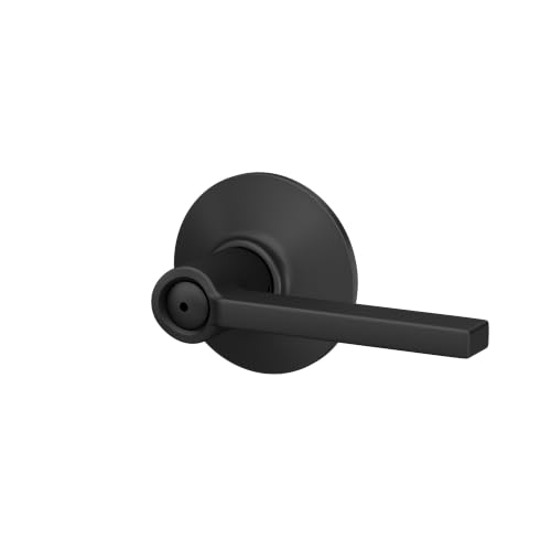 Image of SCHLAGE Latitude Bed /Bath Privacy Door Handle with Lock, Matte Black | Interior bedroom or bathroom door lever with push button lock, Reversible, Easy install, Certified durability, Universal fit