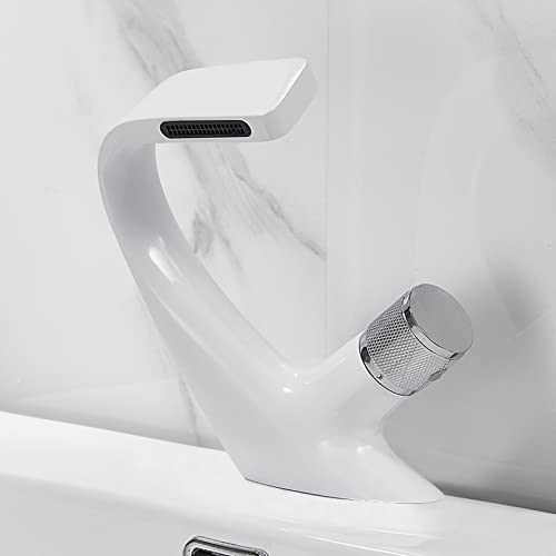 Robinet de lavabo blanc et chrome en laiton mitigeur monocommande de salle de bain élégant