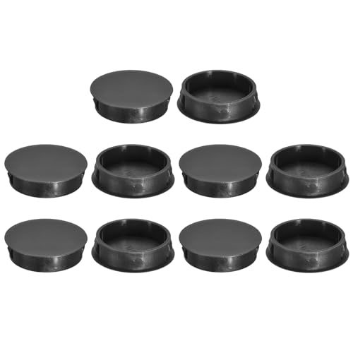 Image of uxcell 38mm /1.5 inch Plastic Hole Plugs, 10Pcs Flush Type Panel Round Snap in Fastener Knockout Locking Plugs for Furniture Insert End Caps Panels, Black