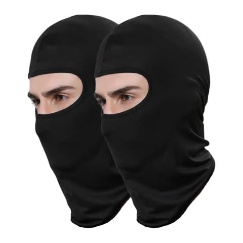 Valtreecho 2Pcs Full Face Cover Black Balaclava Protection Warm Windproof Ski Motorcycle Cycling Neck Hat Outdoor Sports Cover