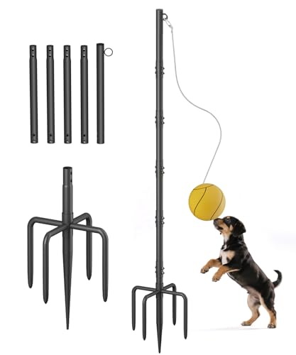 Tigerden Tetherball Set with Rope & Ball Portable Tetherball Equipment for Outdoor Backyard Adjustable Heavy Duty Reinforeced Tether Ball Pole with In-Ground Base for Outside Playground Fun Game