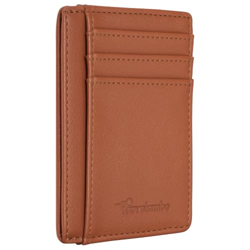 Image of Travelambo Slim Wallet Front Pocket Minimalist Leather RFID Blocking Medium Size
