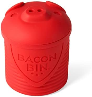 Talisman Designs Bacon Bin Grease Strainer & Collector | Family Friendly Kitchen Tools | Fun & Functional Silicone Grease Container | Holds up to 1 Cup | Red
