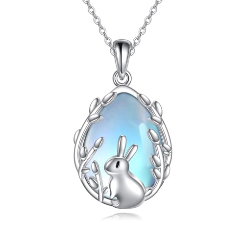 Sterling Silver Buuny/Koala/Hamster/Dragonfly/Octopus Moonstone Pendant Necklace Animal Jewelry Gifts for Women Girls Teens Birthday