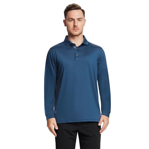 Image of Mens Polo Shirts Short and Long Sleeve Casual Solid Stylish Dry Fit Performance Designed Collared Golf Polo Shirts for Men