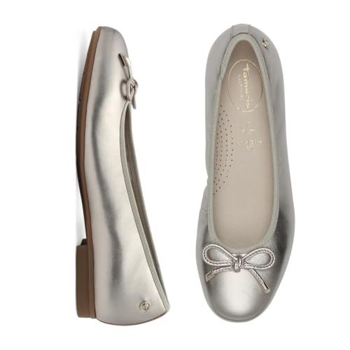 Tamaris Damen Wide FIT Ballerina aus Leder mit Schleife, lt Gold, 38 – Ansicht 4