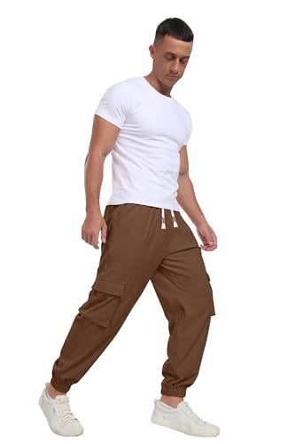 Askdeer Mens Corduroy Joggers Pants Casual Cargo Pants Drawstring Elastic Waist Baggy Tapered Sweatpants with 5 Pockets Brown4