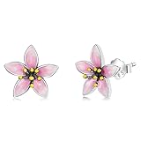 Pendientes de plata de ley 925 con forma de flor de cerezo rosa esmaltada elegante para mujer, regalo de joyería de boda