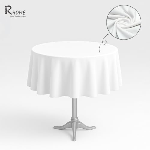Image of R home 100% Cotton Solid Table Cover | Round | 200 GSM Thick Fabric | Anti-Skid | Machine Washable & Reusable | Ideal for Dining Table & Centre Table | Easy Maintenance | White | 56 Inch