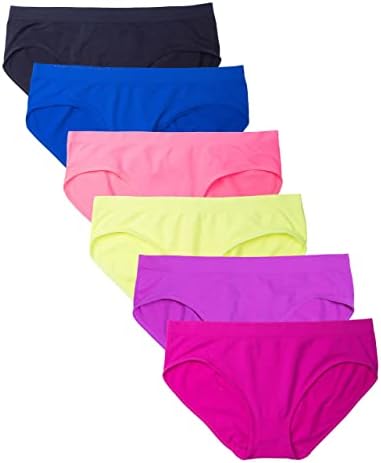 Kalon 6 Pack Women's Hipster Brief Nylon Spandex Underwear (Small, Neons)
