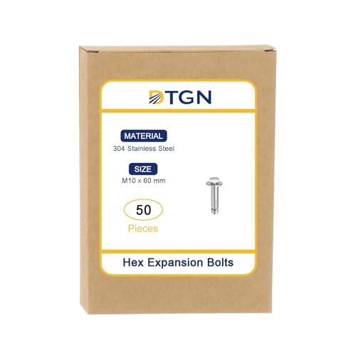 Image of DTGN M10 x 60 Hex Expansion Bolts - 50Pack - Good for Concrete Dry Brick Block Walls - 304 Stainless Steel - Silver