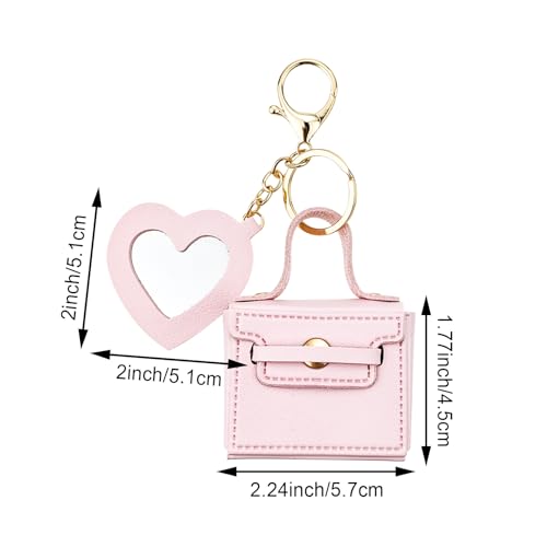 4PCS Super Smalls Makeup Bag with Mirror Mini Makeup Bag for Women, Coin Wallet, Bag Charms Y2k Accessories Cute Leather Keychain (Style 2)2