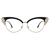 Zeelool Women's Trendy Rhinestone Oversized Cat Eye Glasses with Non-prescription Clear Lens Hearn VFX0060-01 Black