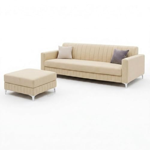 Image of Amelia Rich 5 Seater L Shape Sofa Set with Movable Ottoman | Flexible Layout | Spacious Soft Touch Seating | Modern Sofa for Living Room (Cream)