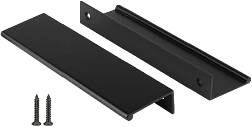 Image of Peaha 45 Pack Kitchen Cabinet Handles 5-1 /16 inch Black Drawer Pulls Edge Pulls | Black Cabinet Handles Finger Pulls for Cabinets Modern Hidden Aluminum Alloy Dresser Drawer Handles Closet Bedroom