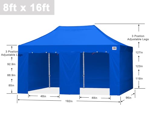 Image of ABCCANOPY Commercial Pop Up Canopy Tent with Sidewalls 8X16,Royal Blue