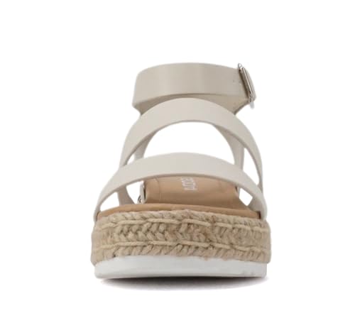 Image of Soda BRYCE-2 Kids /Children /Girls Open Toe Two Bands Espadrille Jute Platform Wedge Casual Fashion Flatform Sandals with Buckle Ankle Strap