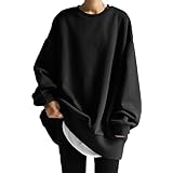 【ニューネ】ビッグシルエットスウェット レディース プルオーバー ゆったり カジュアル 体型カバー トップス 春 秋 オーバーサイズ スウエット 無地 ビジネス 仕事 オフィス 上衣 オシャレ おしゃれ お洒落 カワイイ かわいい 可愛い クルーネック 着心地のいい 服 アウトドア 春物カットソー 10代 20代 30代 40代 黒 黒色 TOPS 無地カットソー ブラック 5S-W07-BKM